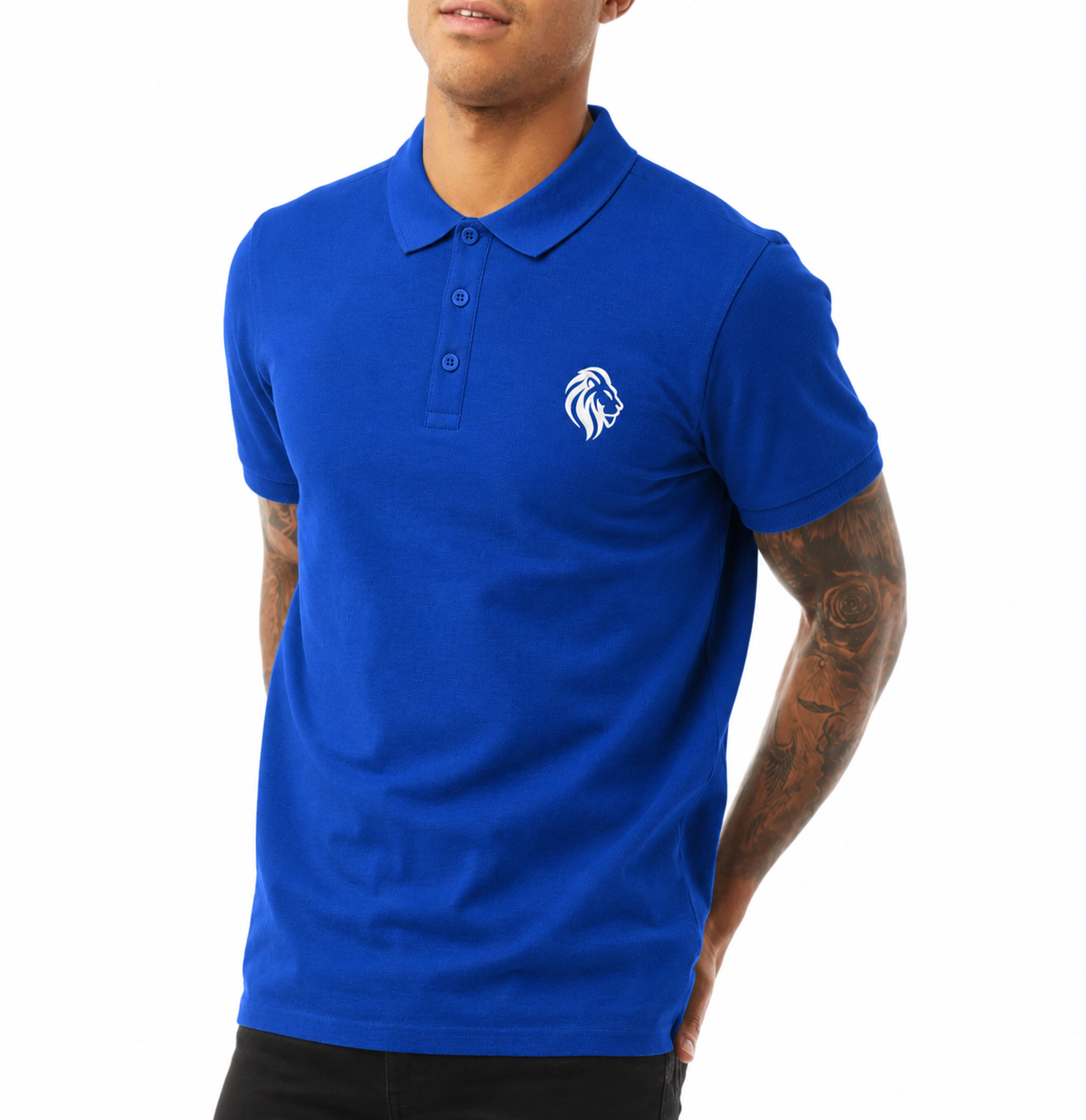 Nicky Adams JDN Royal Blue Polo Shirt with Embroidered Lion Logo