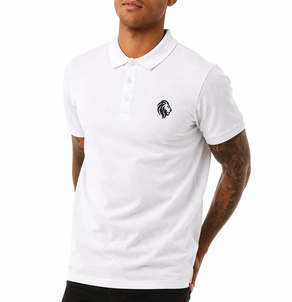 Nicky Adams JDN White Polo Shirt with Embroidered Lion Logo