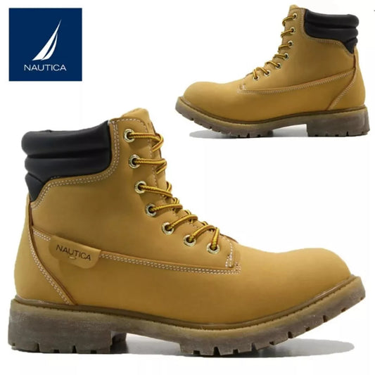 Mens Tan Nautica boot with high-traction grip and ultimate comfort features, durable rubber tread for stability on rugged terrains ideal for work, outdoors and suitable for all weather