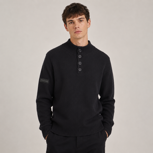 Men's Classic Knitted Button Funnel Neck Jumper