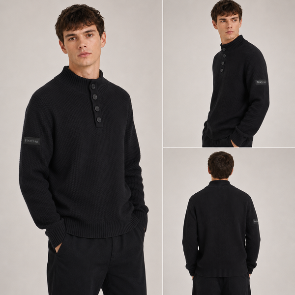 Men's Classic Knitted Button Funnel Neck Jumper