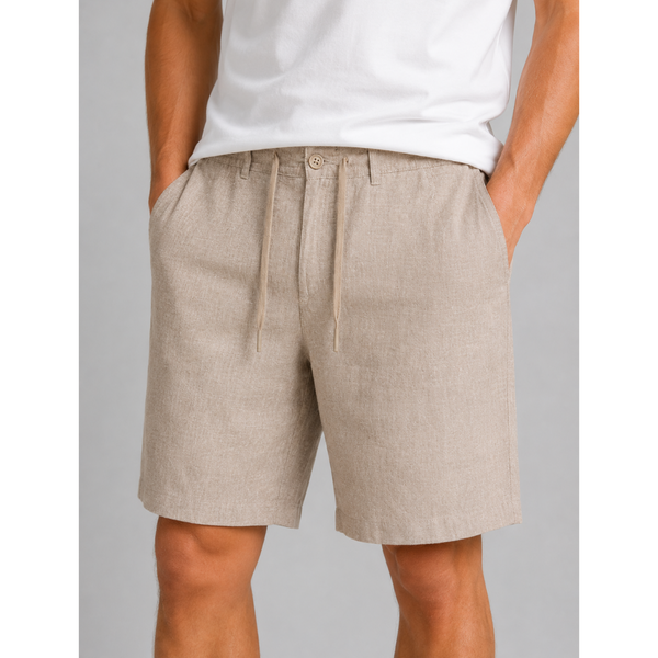 Men's Cotton Linen Blend Tailored Shorts - Dark Beige