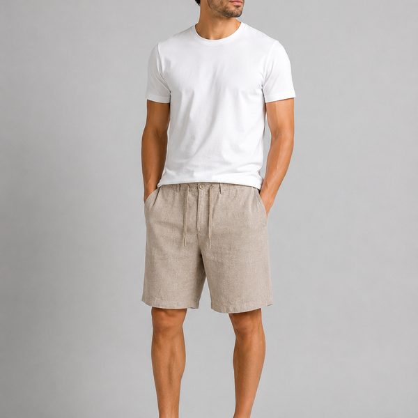 Men's Cotton Linen Blend Tailored Shorts - Dark Beige