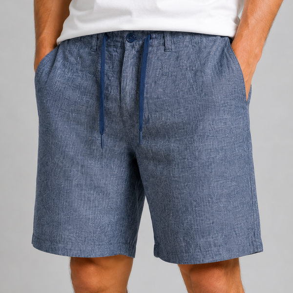 Men's Cotton Linen Blend Tailored Shorts - Denim Blue