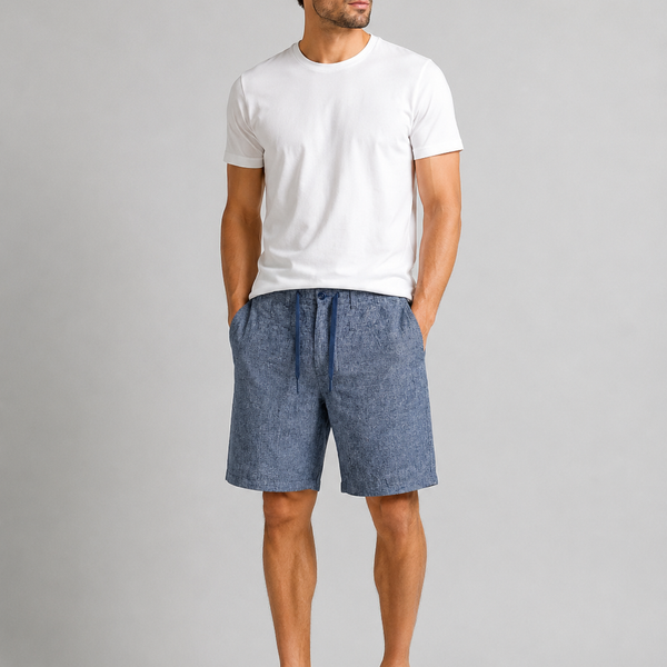 Men's Cotton Linen Blend Tailored Shorts - Denim Blue