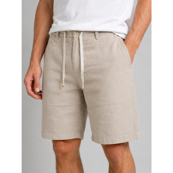Men's Cotton Linen Blend Tailored Shorts - Light Beige