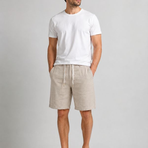 Men's Cotton Linen Blend Tailored Shorts - Light Beige