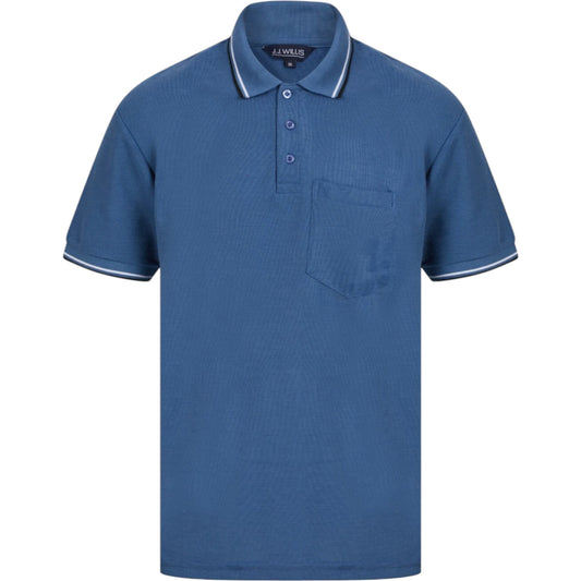 Mens Petrol Blue Tipped Collar Polo Shirt