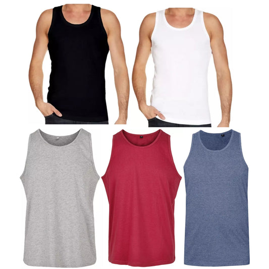 Men's black, white, grey, burgundy and navy melange sleeveless vest, lightweight breathable cotton tank top for gym, sports and casual wear