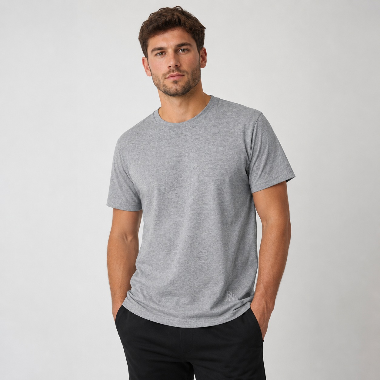 Men’s grey premium t-shirt front view casual style