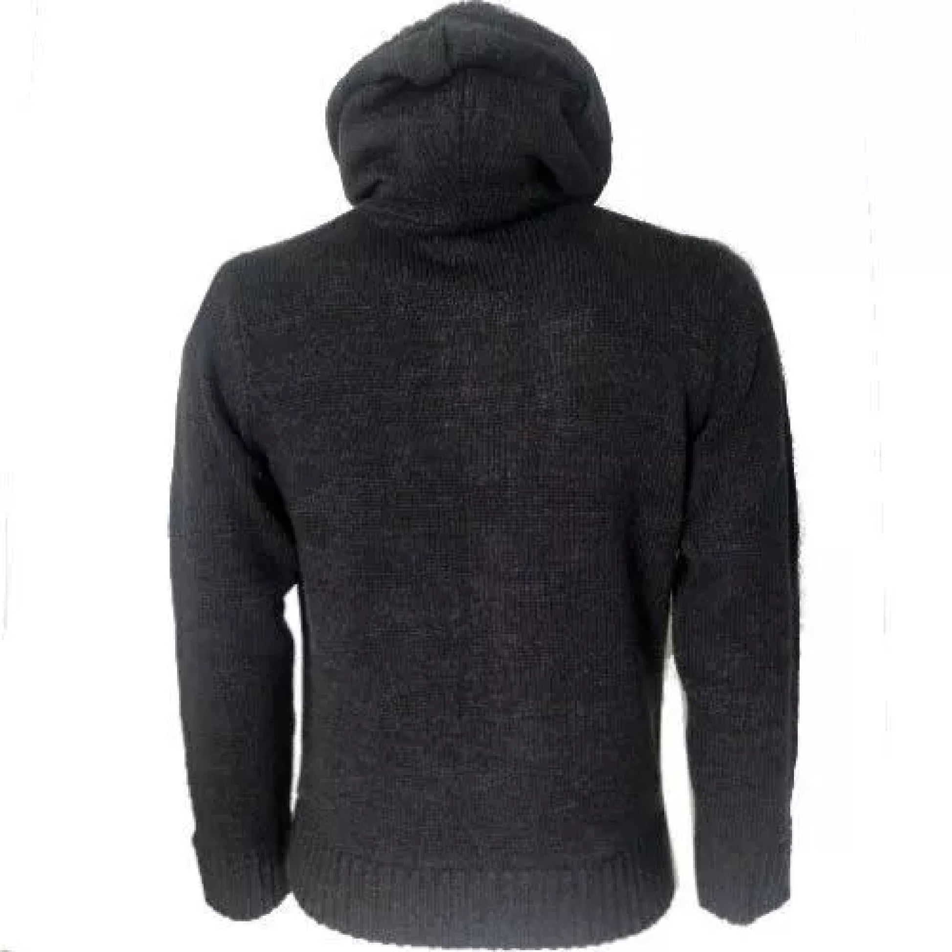 Men's Pull & Bear branded dark grey knitted cardigan with hood, button front and chest pockets