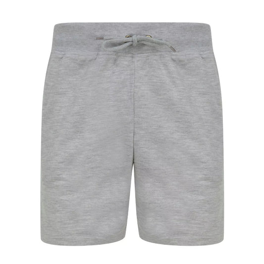 Men's Grey jersey sweat shorts with adjustable drawstring waistband and secure zip pockets