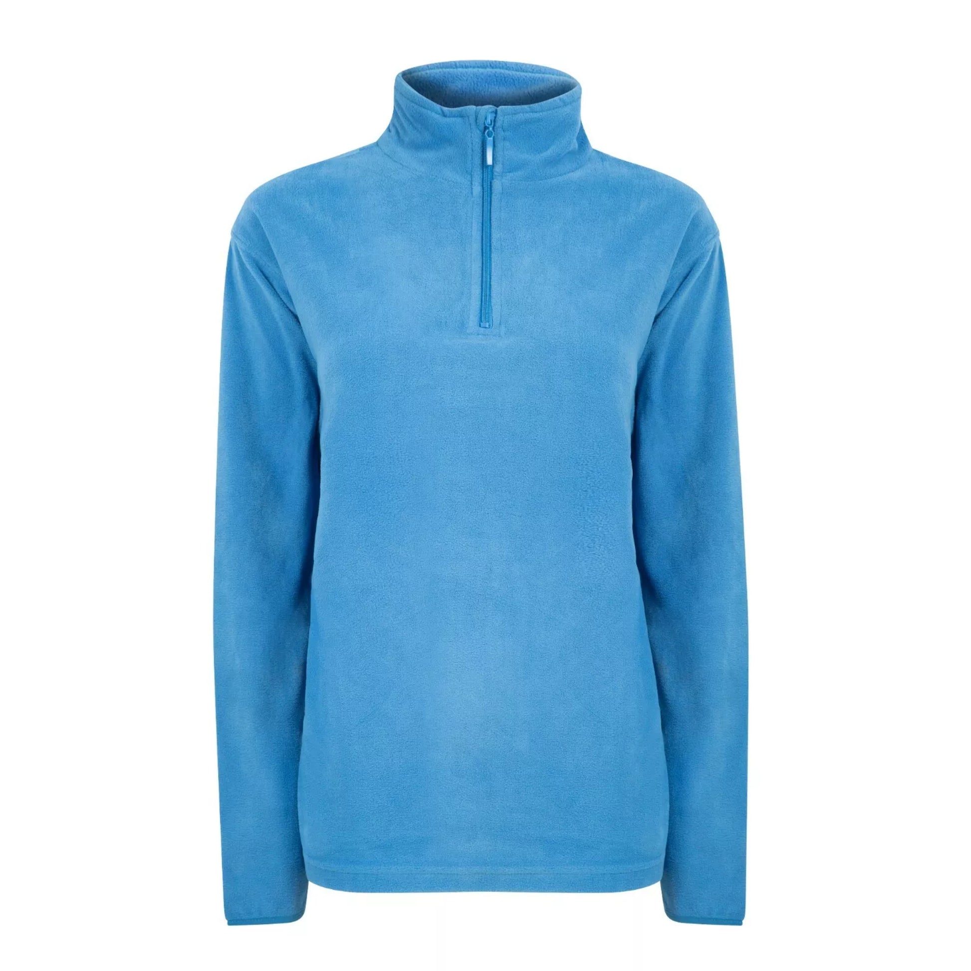 Men's microfleece half zip pullover jumper in bright blue, lightweight and warm long sleeve top for casual or outdoor wear