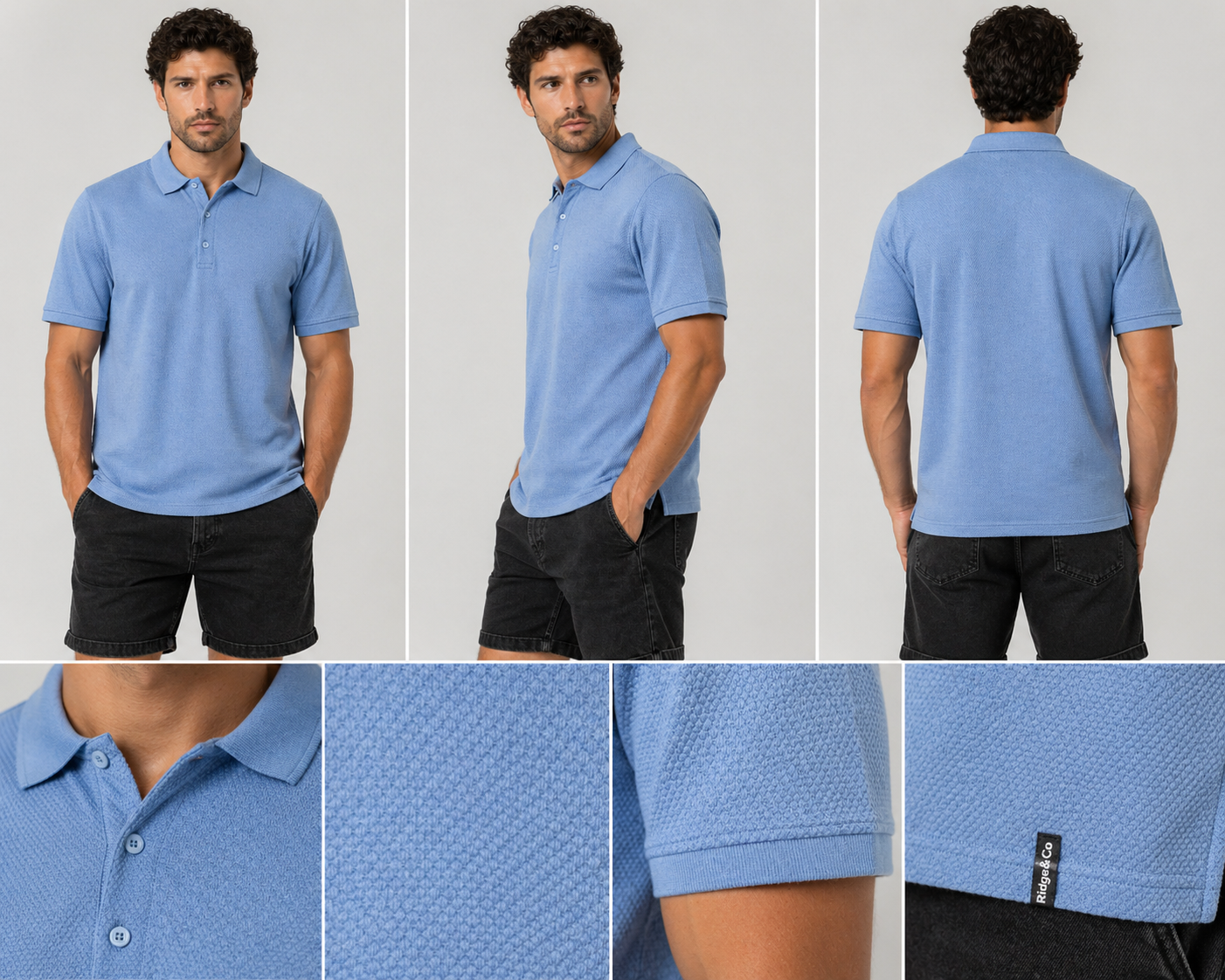 Men’s Denim Blue Plain Polo Shirt Casual Fit