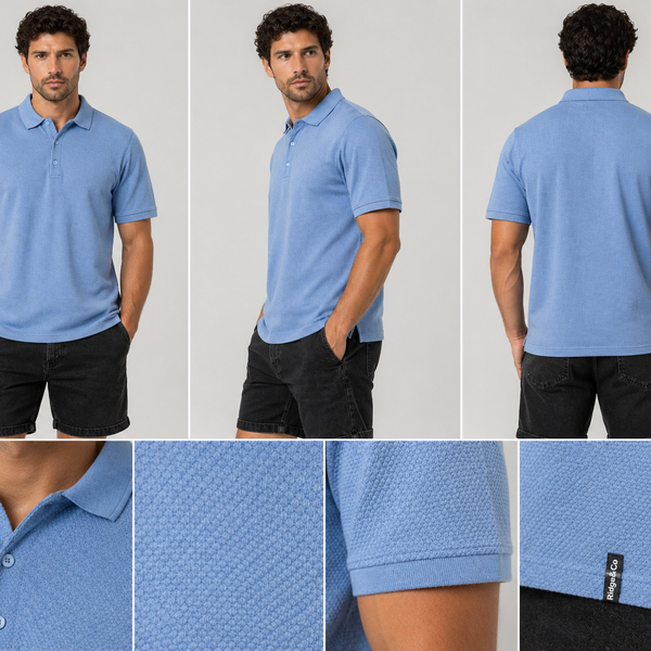 Men's Textured Polo (Denim Blue)
