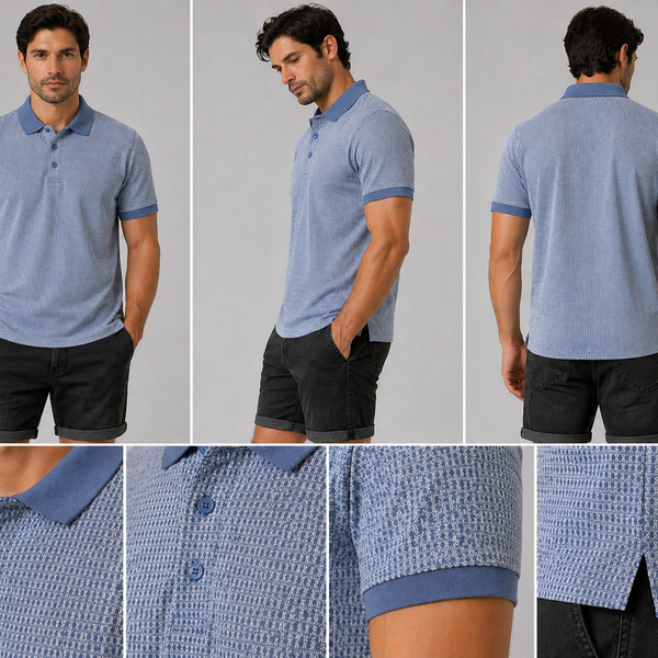 Men's Textured Polo (Denim)