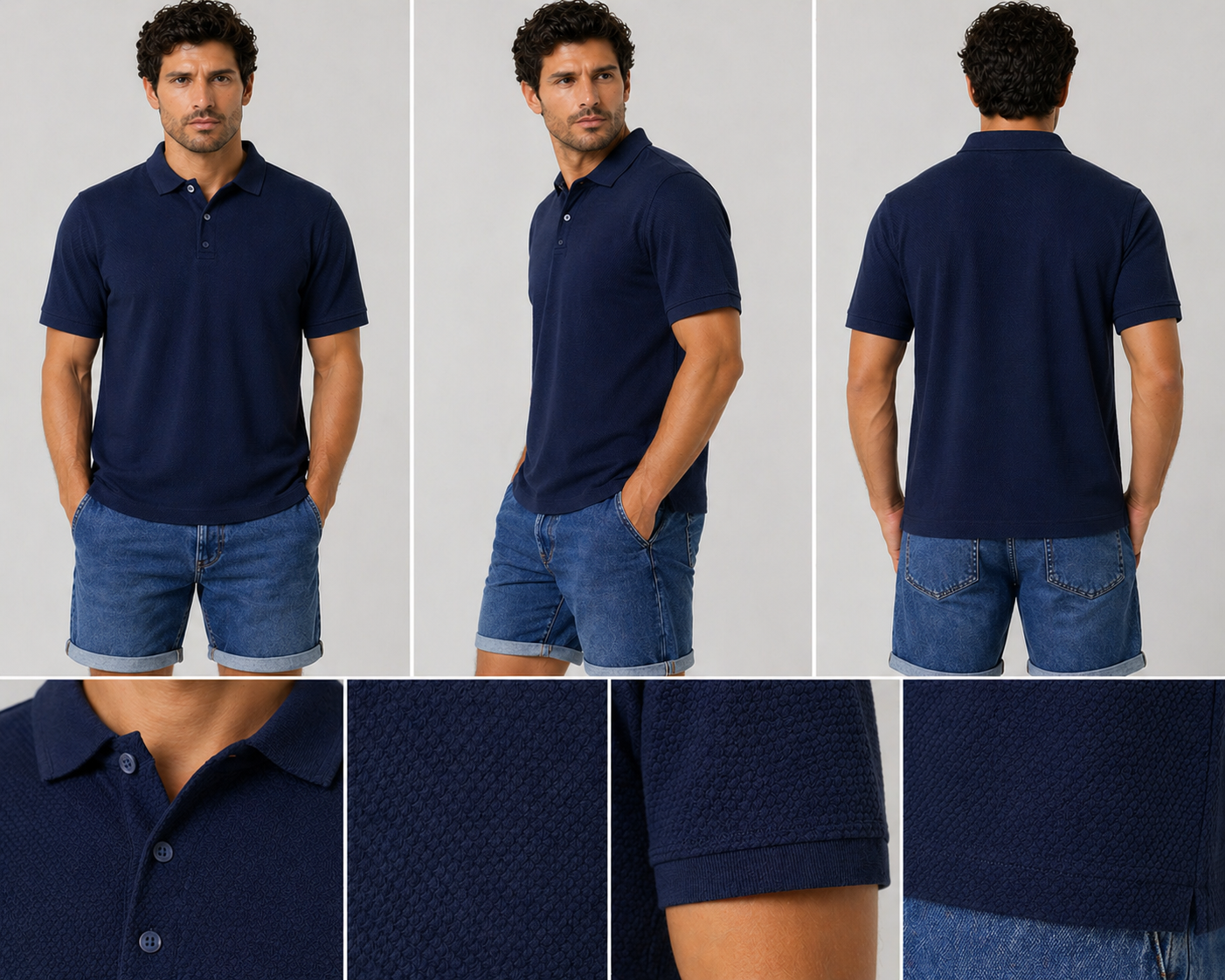 Men’s navy textured polo shirt