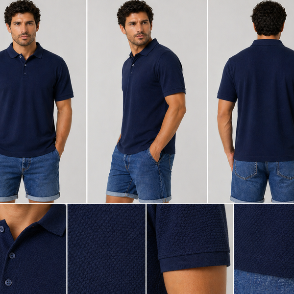 Men's Textured Polo (Navy)