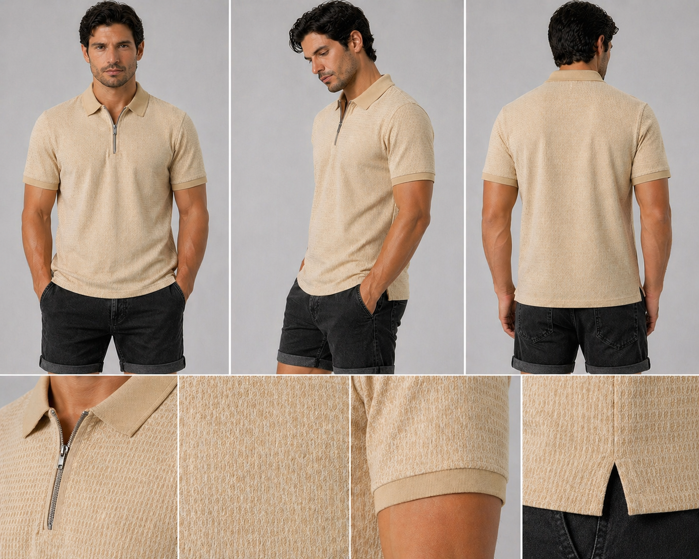 Men’s smart casual textured polo shirt modern fit