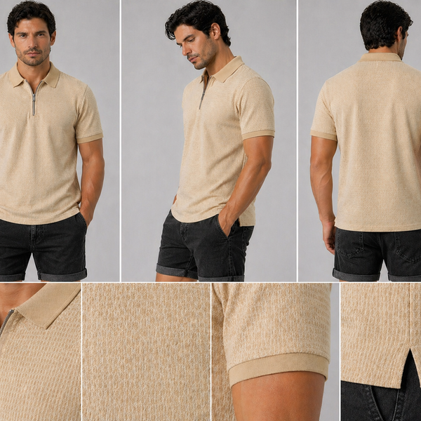 Men's Textured Polo (Stone)