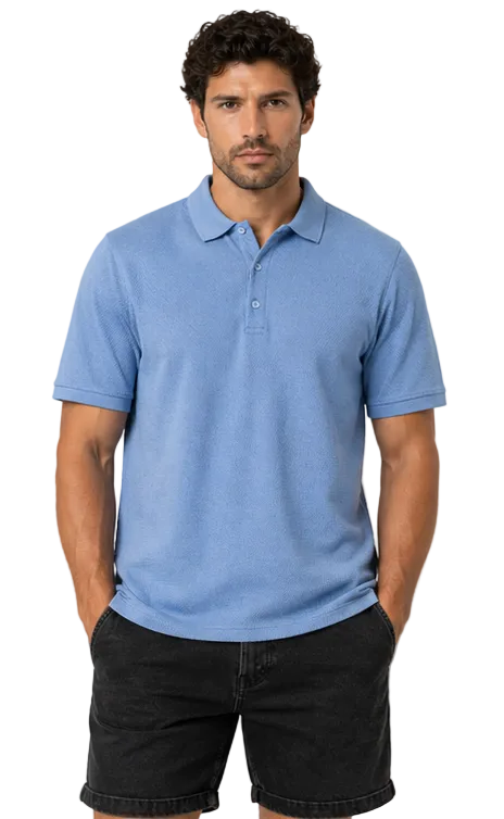 Men’s Denim Blue Plain Polo Shirt Casual Fit