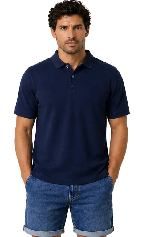 Men’s navy textured polo shirt