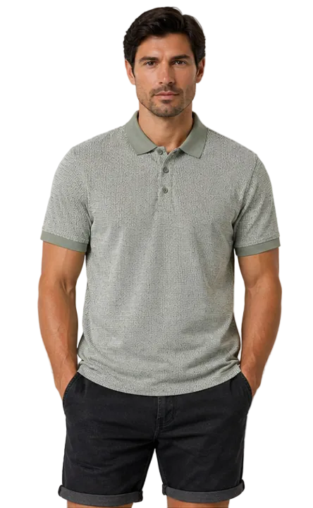 Men’s sage green patterned polo shirt casual fit