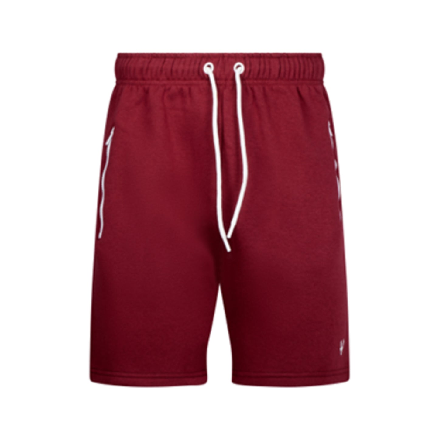 Men's high-quality maroon red jersey shorts with elastic waistband, white drawstring, and zip pockets – casual athletic summer shorts