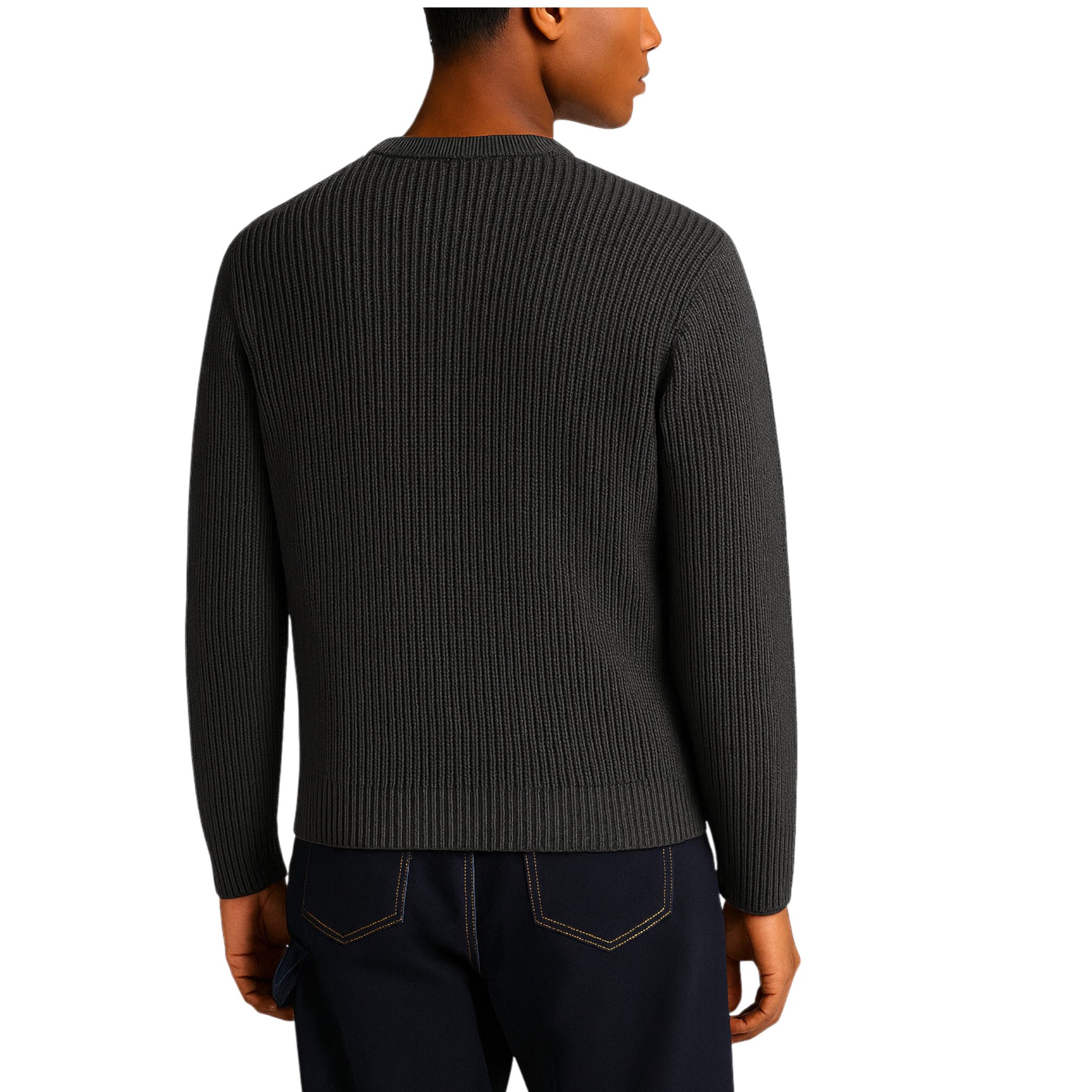 Men’s Heavyweight Chunky Knit Jumper – Ash Textured Crew Neck Sweater Ex Zara Store