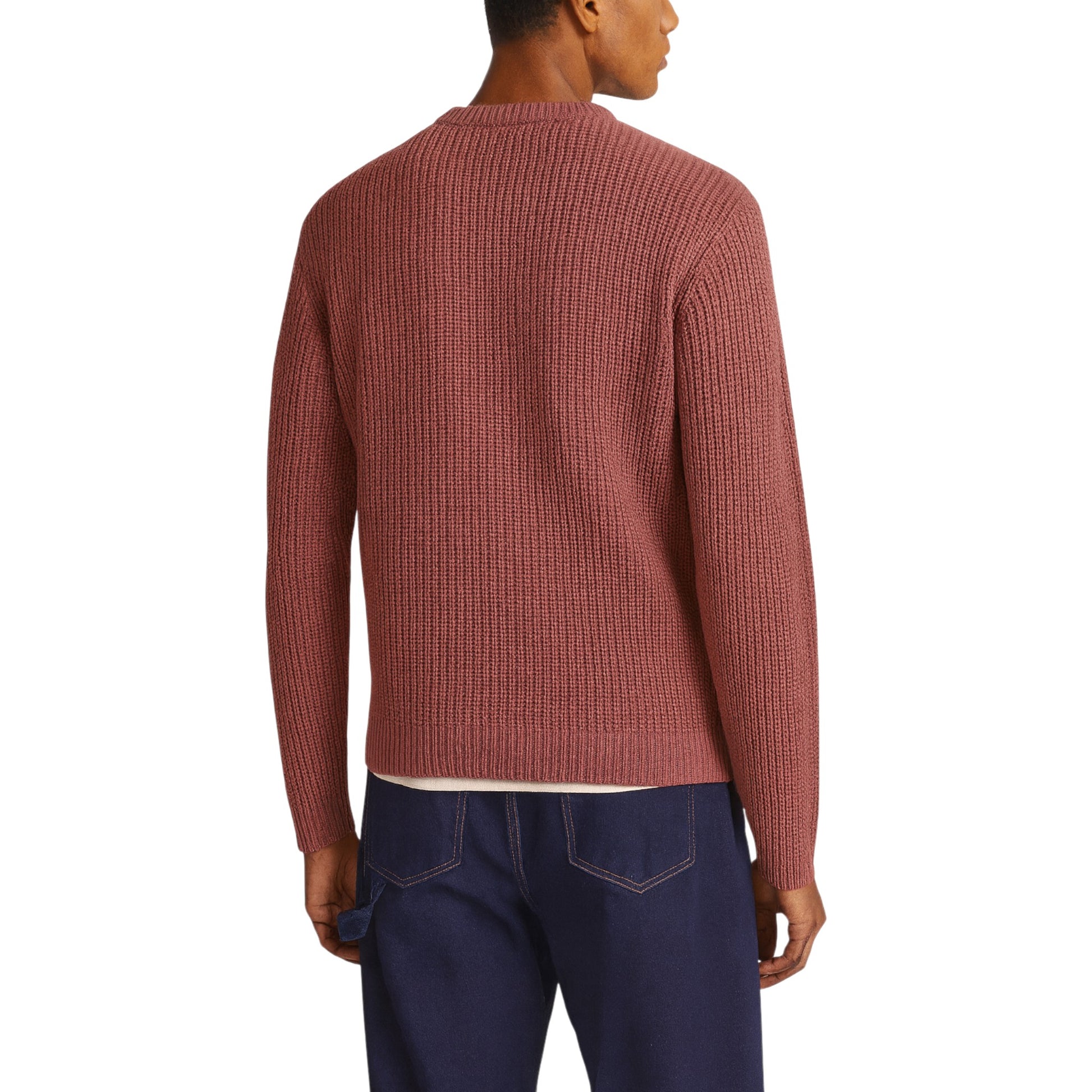Men’s Heavyweight Chunky Knit Jumper – Brick Textured Crew Neck Sweater Ex Zara Store