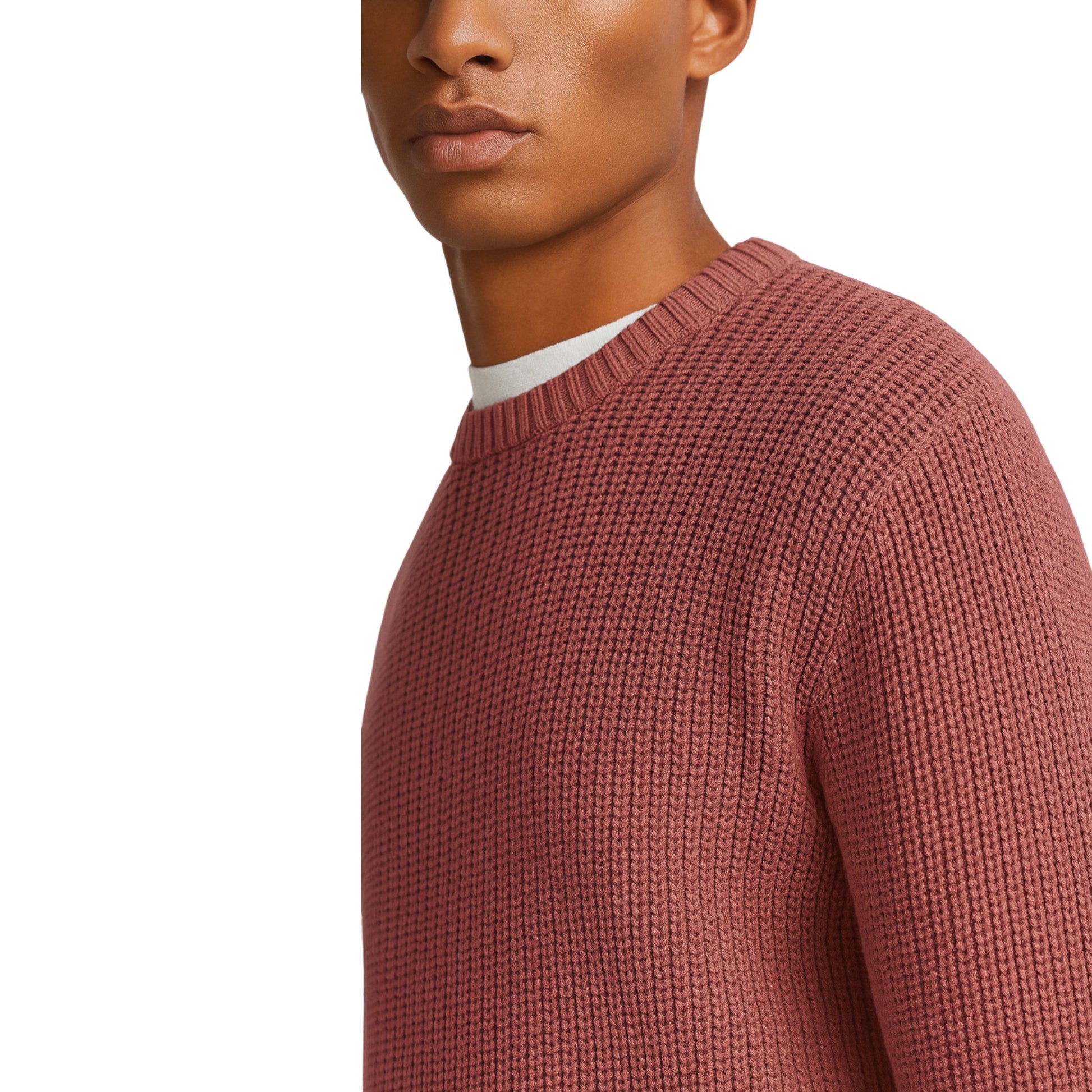 Men’s Heavyweight Chunky Knit Jumper – Brick Textured Crew Neck Sweater Ex Zara Store