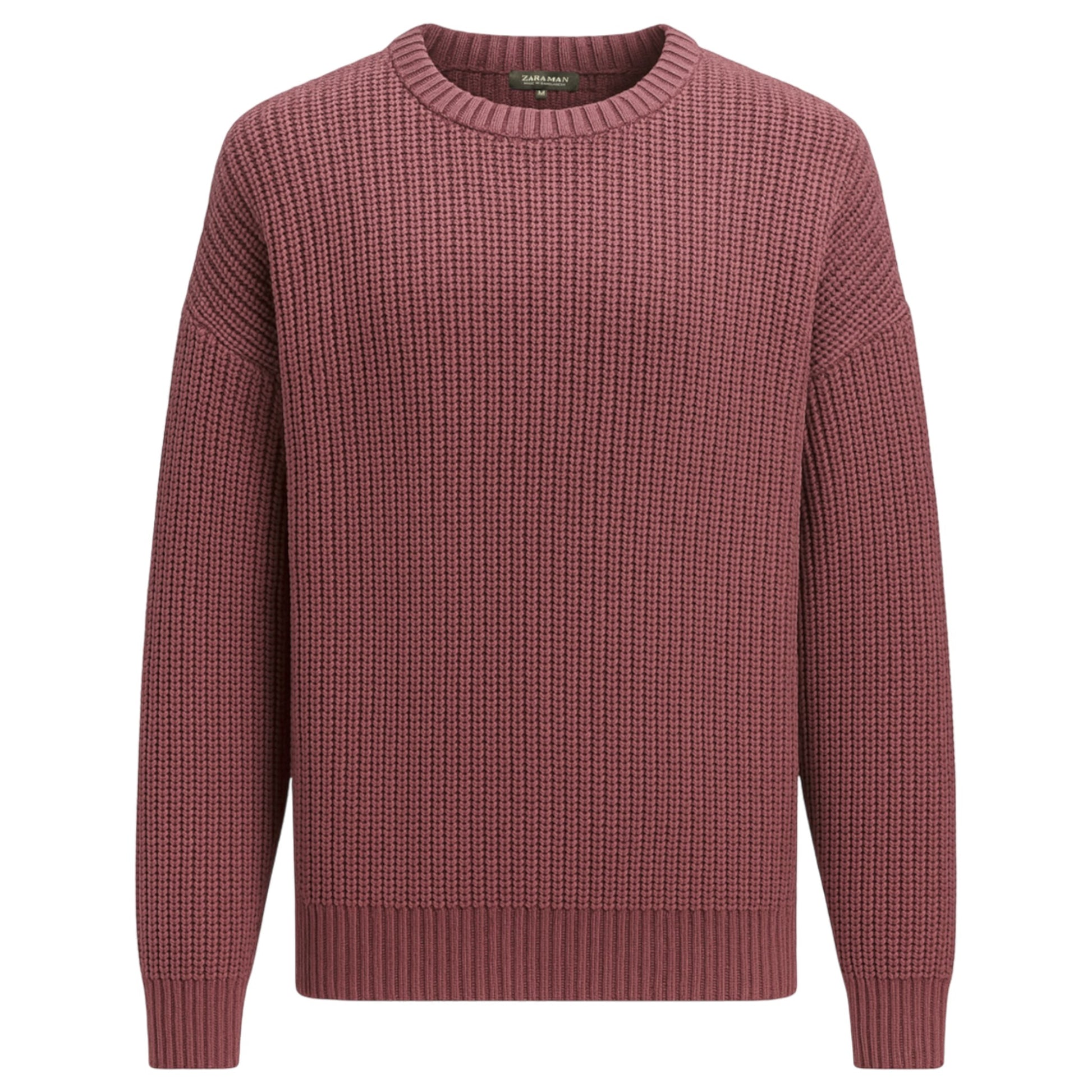 Men’s Heavyweight Chunky Knit Jumper – Brick Textured Crew Neck Sweater Ex Zara Store