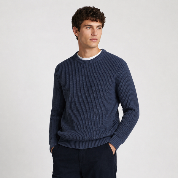 Men's Chunky Rib Knit Crew Neck Cotton Jumper