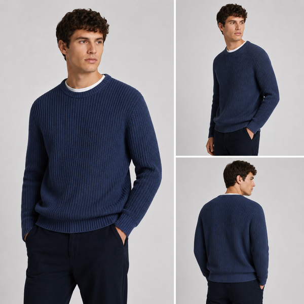 Men's Chunky Rib Knit Crew Neck Cotton Jumper