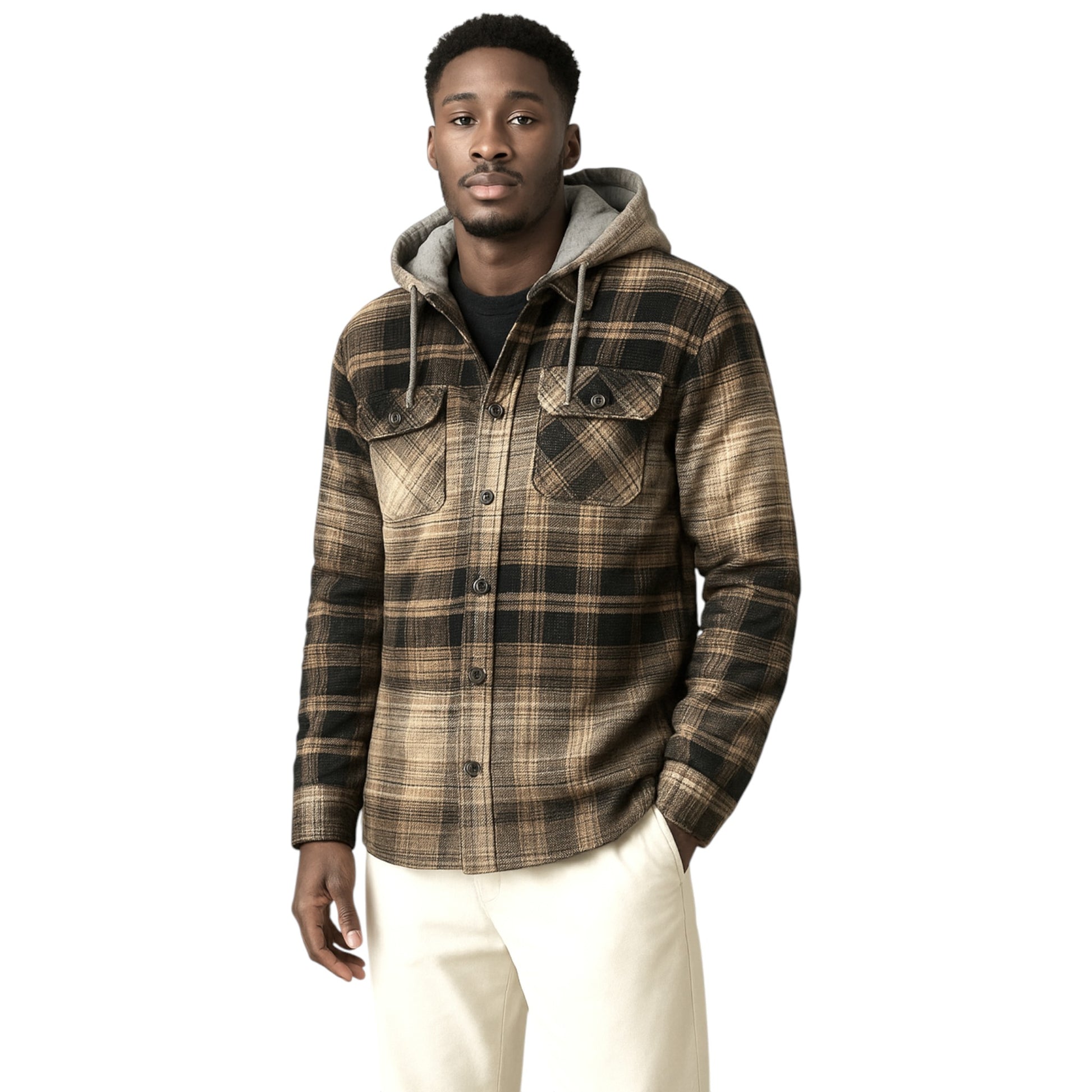 Men's Ex Store 100% Linen Check Shirt in Tan Check - Ex Zara 