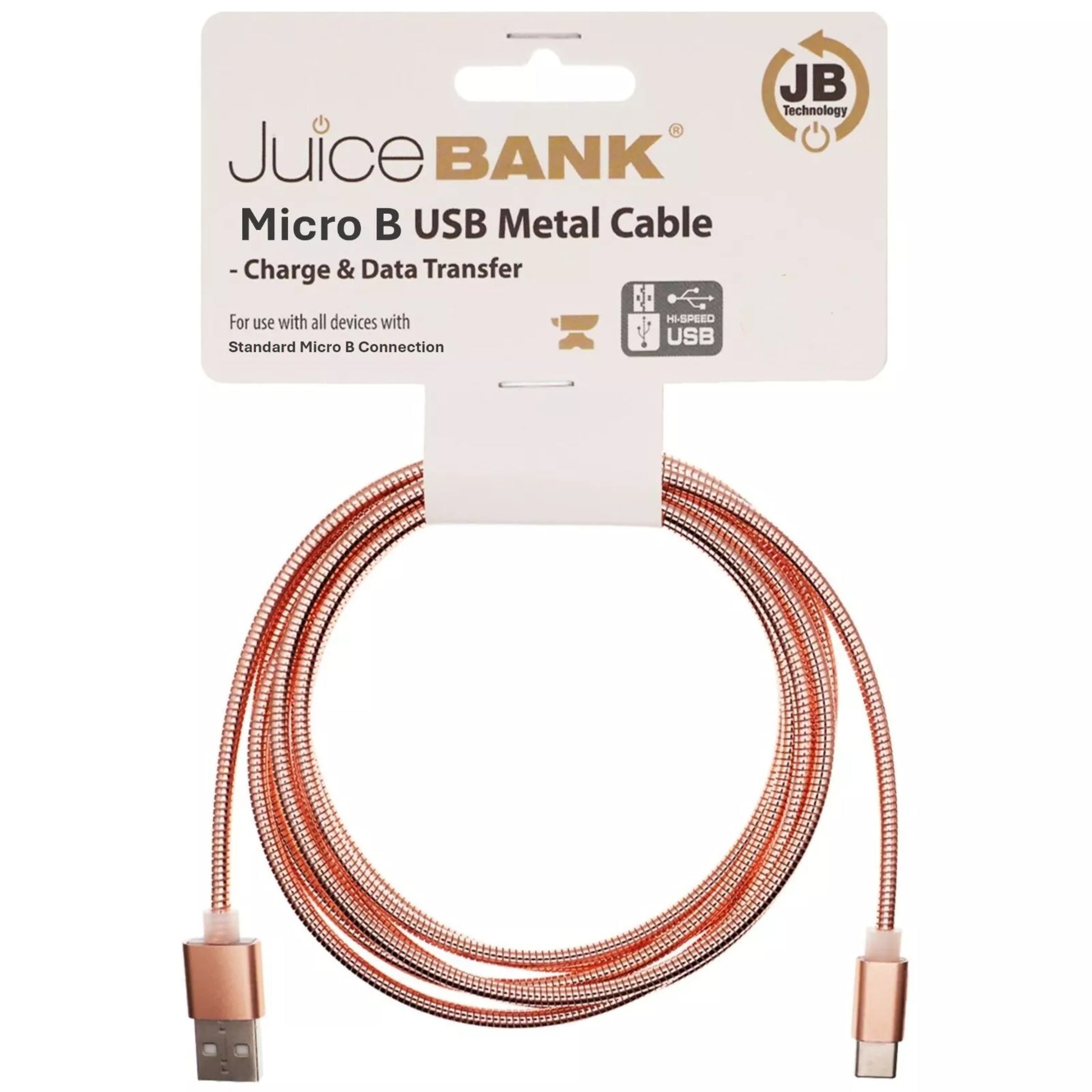 3 pack JuiceBank Micro B USB metal charging cables in copper – durable braided design for fast charge and data transfer