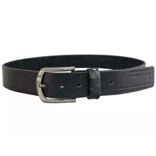 Men's Nicky Adams branded real leather belt 1.5 inch width in black with silver buckle