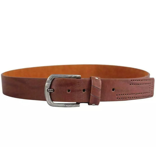Men's Nicky Adams branded real leather belt 1.5 inch width in brown with silver buckle