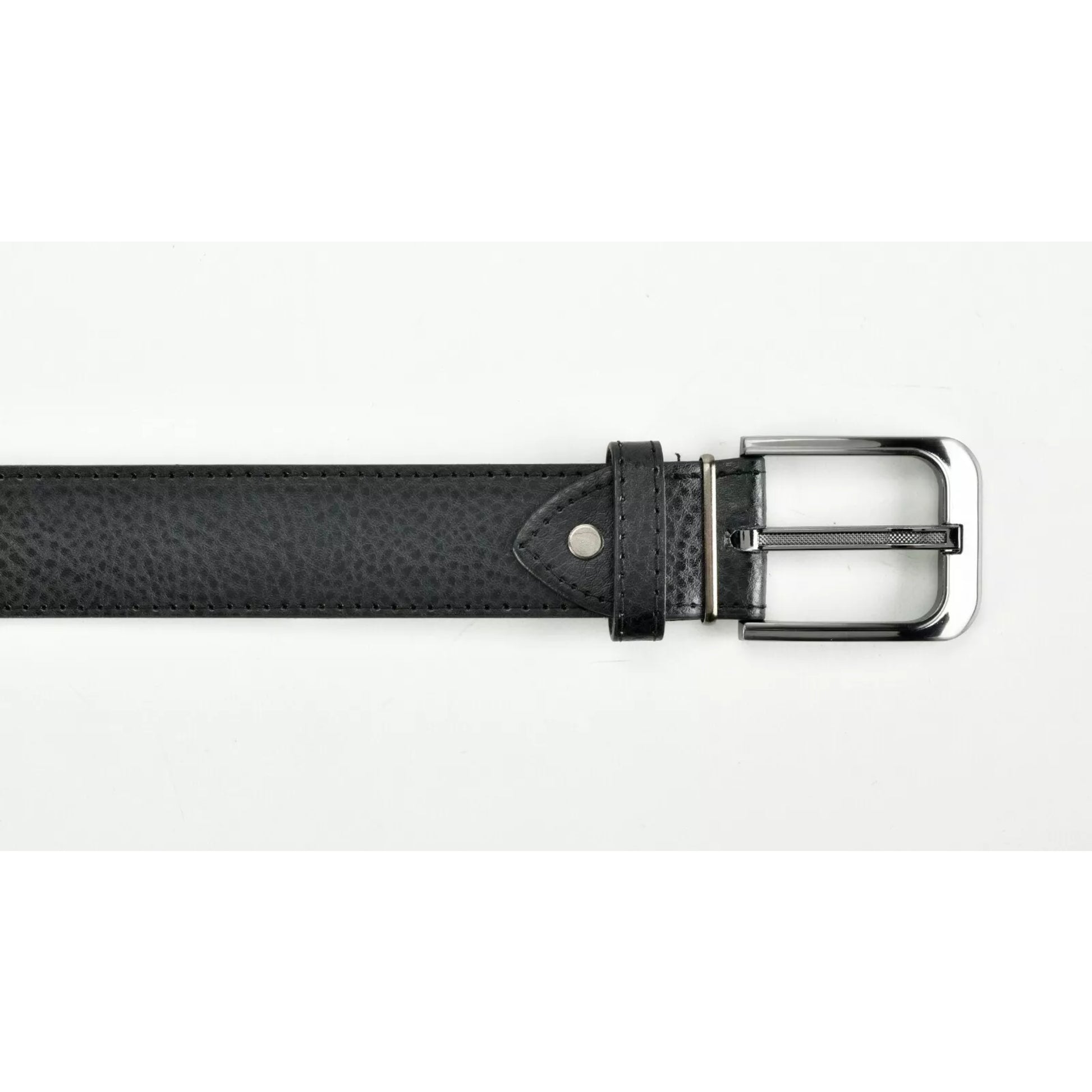 Men's Nicky Adams textured black leather belt 1.5 inch width with silver buckle