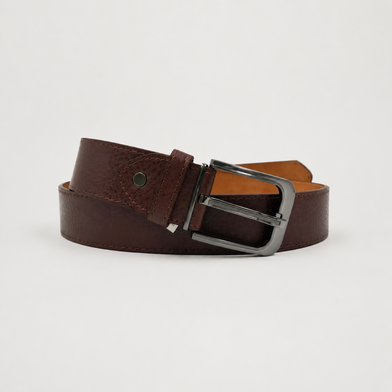 Men's Nicky Adams textured brown leather belt 1.5 inch width with silver buckle