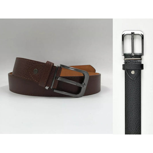 Men's Nicky Adams textured brown or black leather belt 1.5 inch width with silver buckle