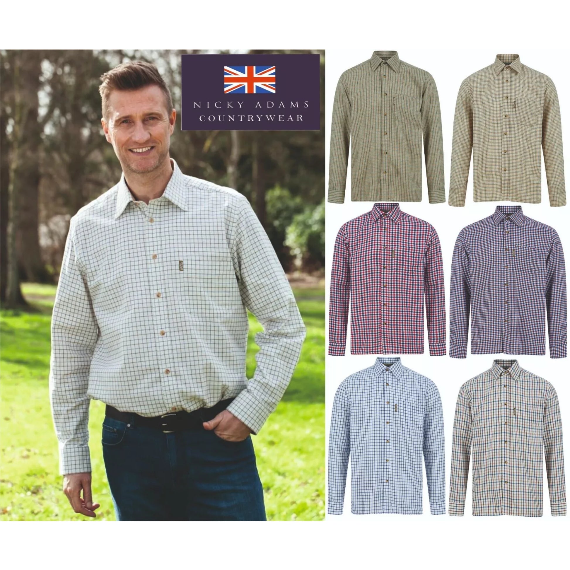 Men's Nicky Adams Tattersall check shirt with long sleeves, button-up front, and chest pocket