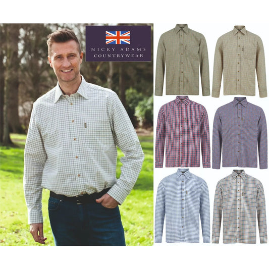 Men's Nicky Adams Tattersall check shirt with long sleeves, button-up front, and chest pocket