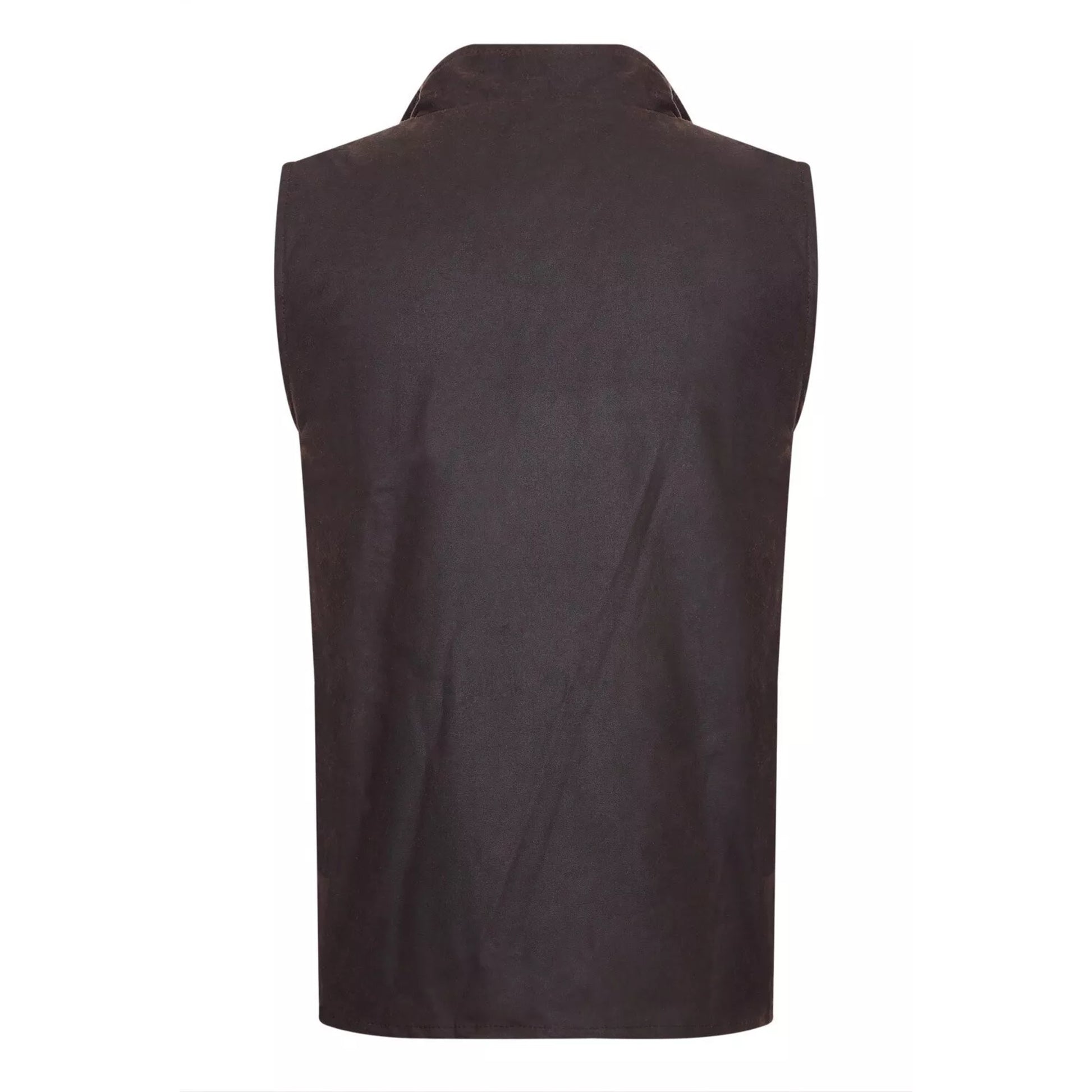Men's Nicky Adams branded brown waterproof wax waistcoat with multiple pockets and tartan lining