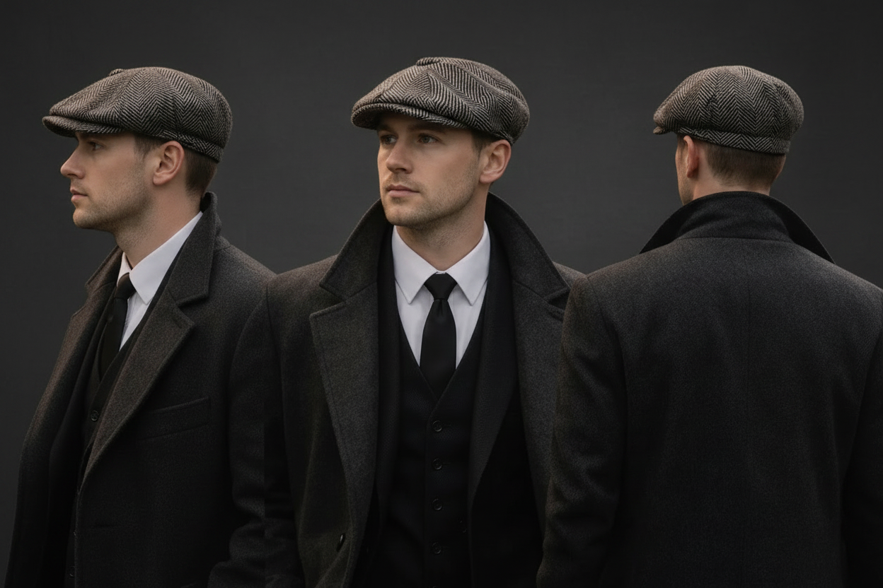 Men’s Baker Boy Cap | Classic Herringbone Tweed Newsboy Hat