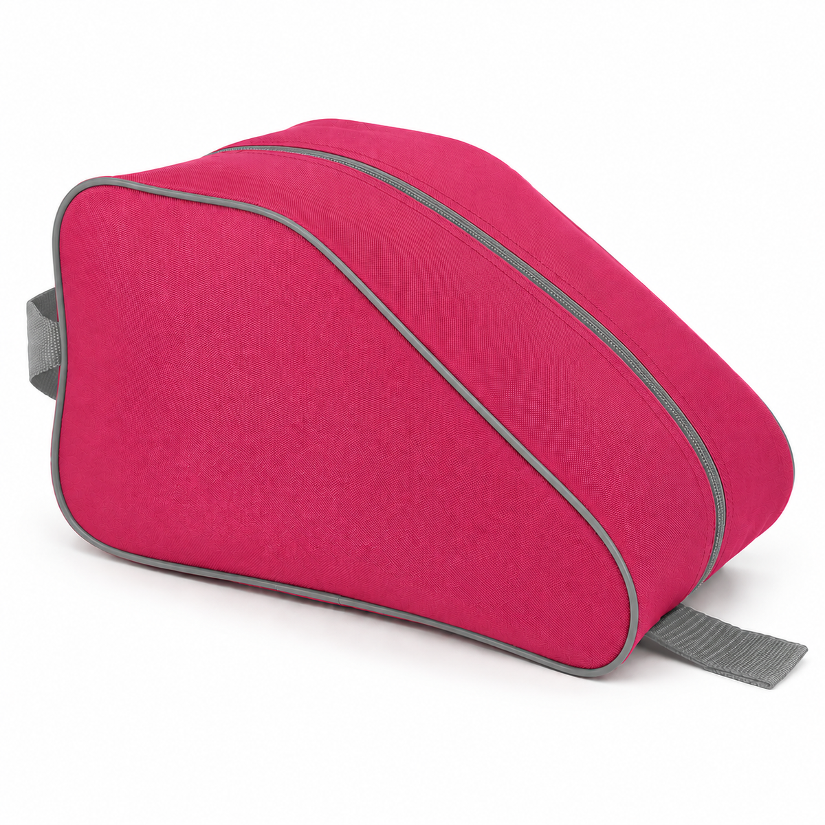 Pink waterproof boot bag with a curved zip opening and durable fabric finish