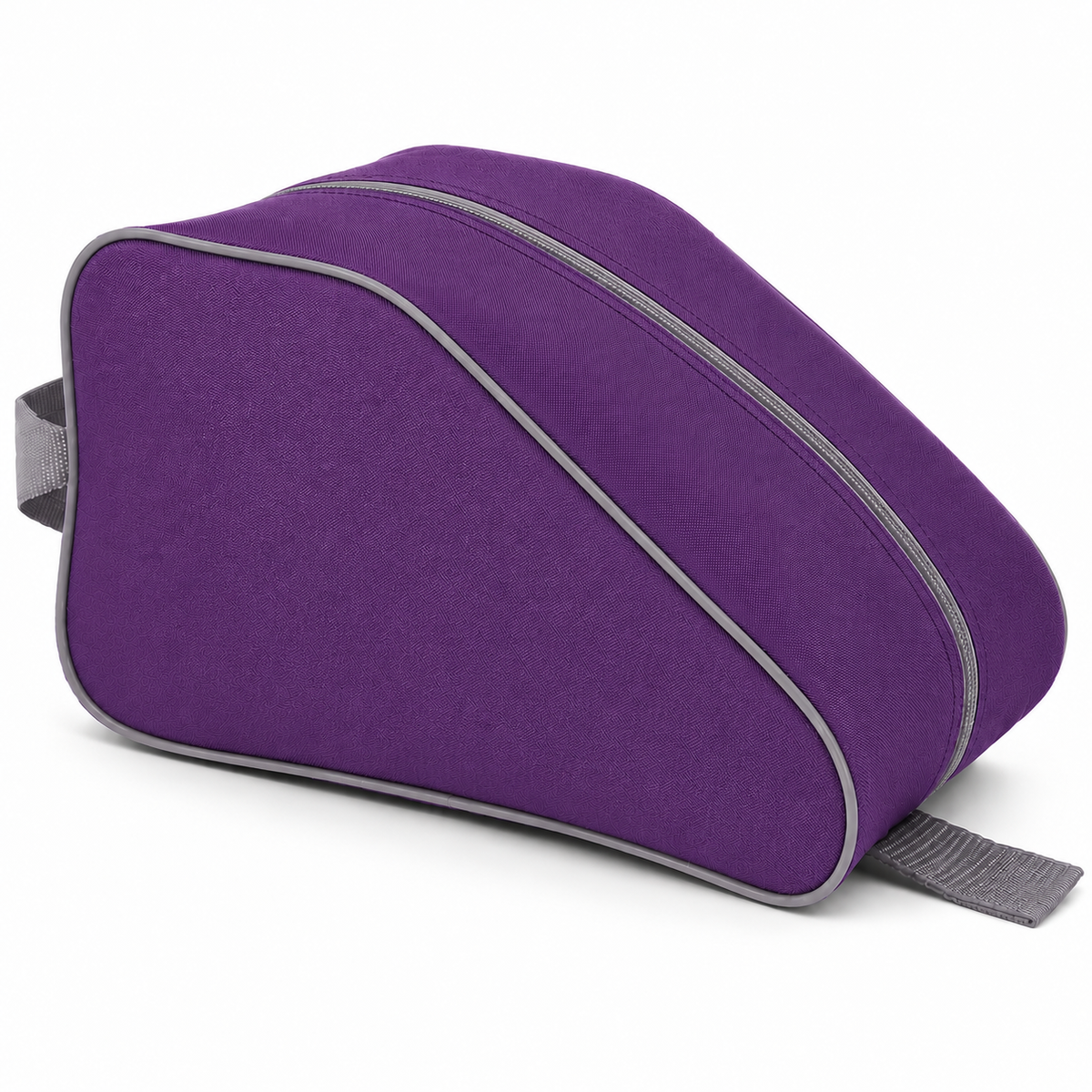 Purple waterproof boot bag with a curved zip opening and durable fabric finish.