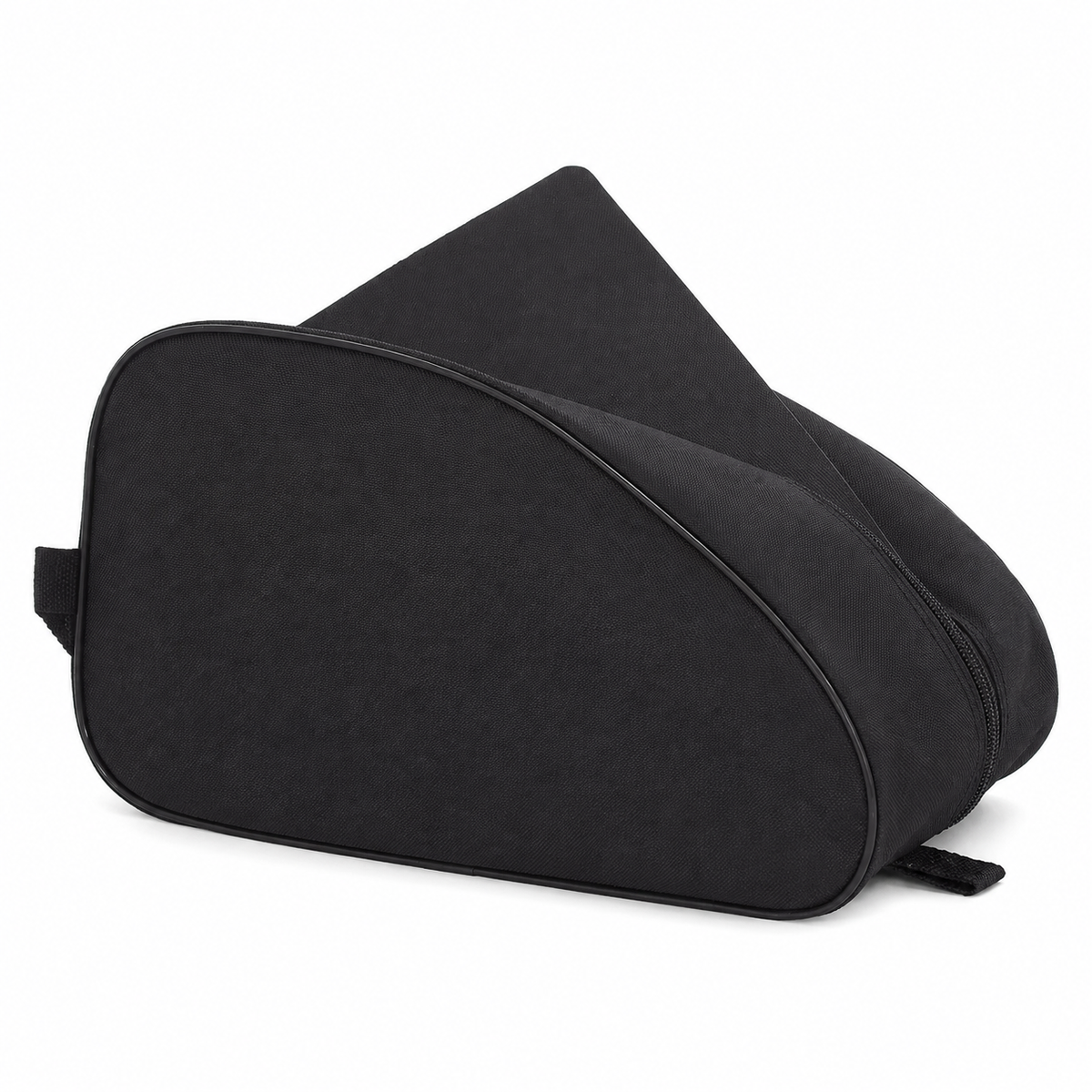 Black waterproof boot bag with a curved zip opening and durable fabric finish