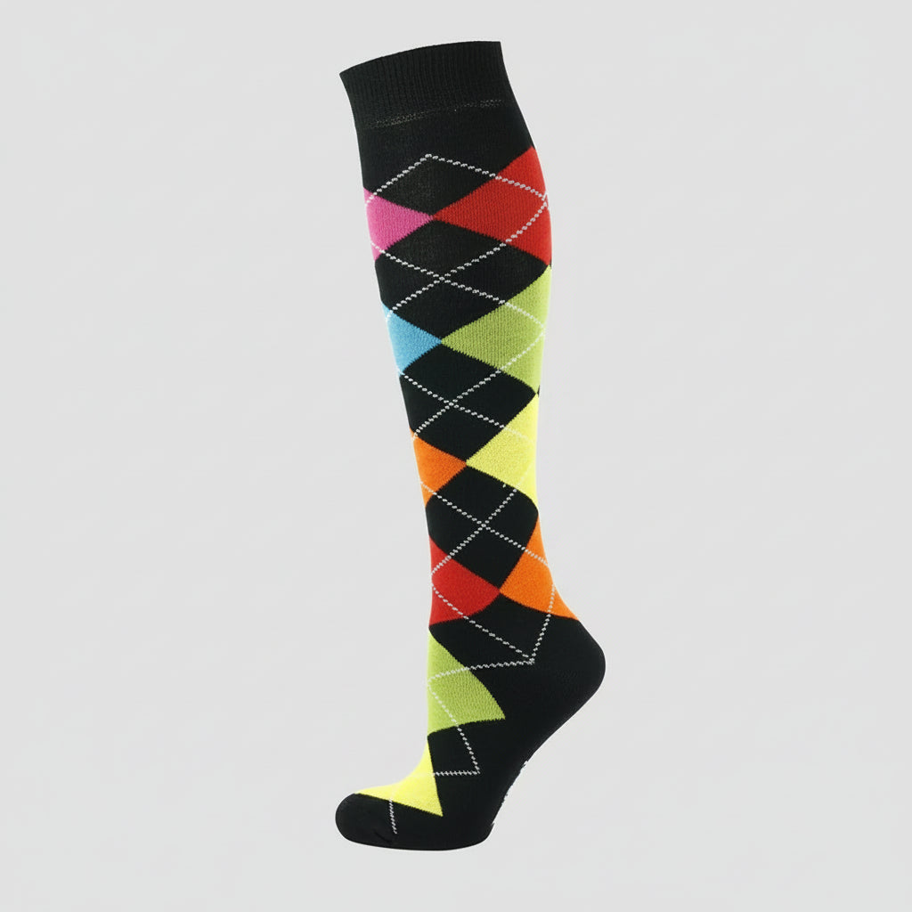 Nicky Adams colourful argyle equestrian riding knee high socks collection