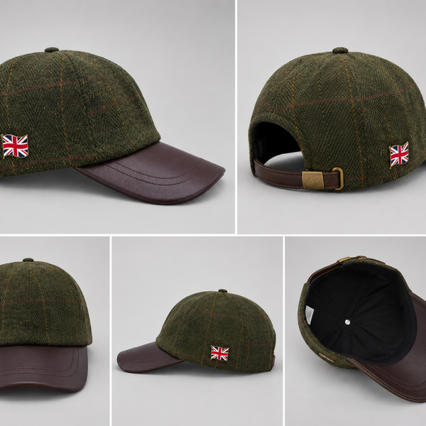 Nicky Adams Leather Peak Baseball Cap (Dark Tweed)